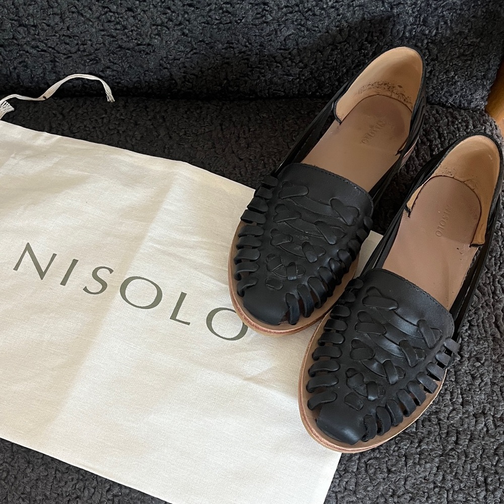 Nisolo Women's Black Woven Leather Huarache Sandals